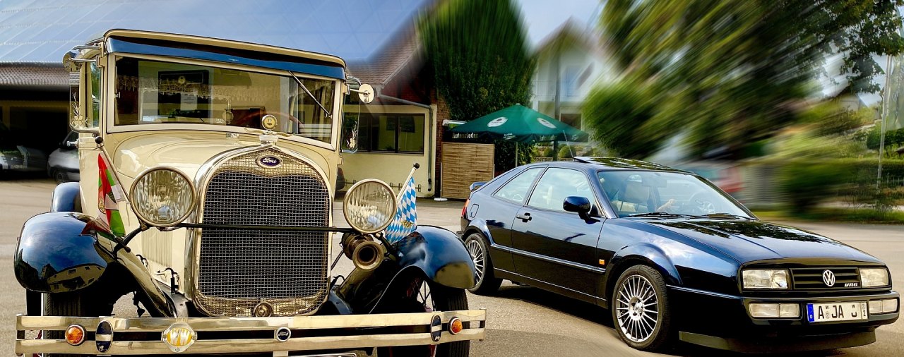 Eine Begegnung der unheimlichen Art Ford A 1928 trifft VW Corrado VR6 1994